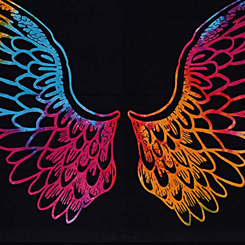 Marubhumi Psychedelic Tie Dye Mandala Angel Wings Hippie Boho Indian Tapestry Wall Hanging Throw Symbolizing Hope Faith Love (Black Multi, 30x40 Inches)