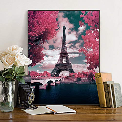 Eiffel Tower Paris at Dusk, 5D Full Drill Diamond Art, Round Diamond Painting Kit