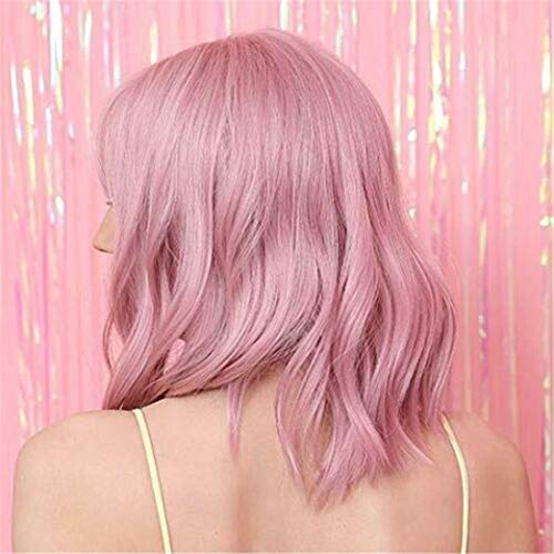 Natural Curly Dusty Rose Pink Wig With Bangs
