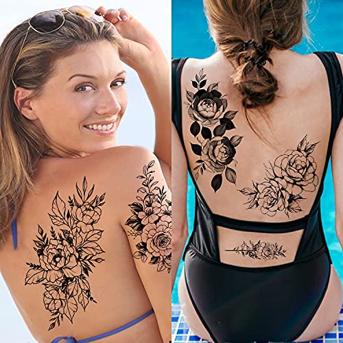 Semi Permanent Half Sleeve Tattoos Body Leg Makeup Waterproof, Flower Tatuajes Temporales-12 Sheets