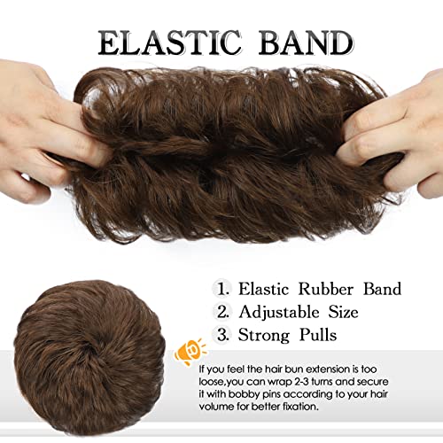 100% Human Hair Bun, Messy Bun Hair Piece Human Hair Messy Curly Hair Bun Hair Pieces for Women Hair Buns Hair Piece Light Brown