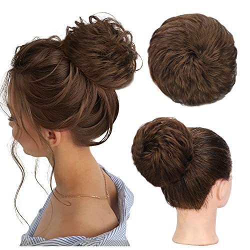 100% Human Hair Bun, Messy Bun Hair Piece Human Hair Messy Curly Hair Bun Hair Pieces for Women Hair Buns Hair Piece Light Brown