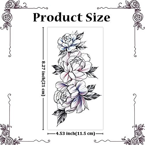 Semi Permanent Half Sleeve Tattoos Body Leg Makeup Waterproof, Flower Tatuajes Temporales-12 Sheets