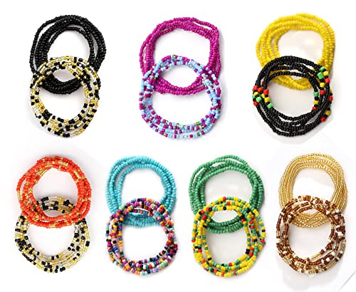Colorful African Waist Beads, Durable, Plus Size Friendly Set of 14 Waist Beads Accessories Beach Bikini Belly Chain Wear as Singles or Set