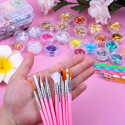 Nail Design Kit, Selizo Nail Art Tools Kit Include 8420pcs Nail Rhinestones Gems Crystals, Nail Brushes, 24 Pots Nail Foil Flakes for Nail Art Rhinestones Supplies and Decoration