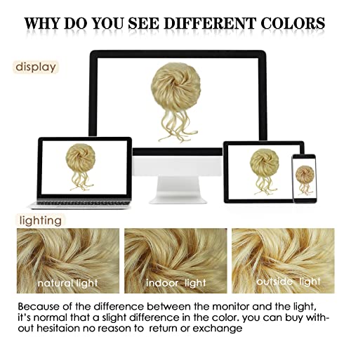 100% Human Messy Hair Bun Scrunchies Ponytail Extension Human Hair Tousled Updo Chignon Hair Piece (613# Blonde)