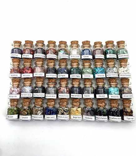 Shangbo 40Mini Gemstone Bottles Tumbled Stones Healing Crystal Reiki Crystal Wishing Bottle Gift.