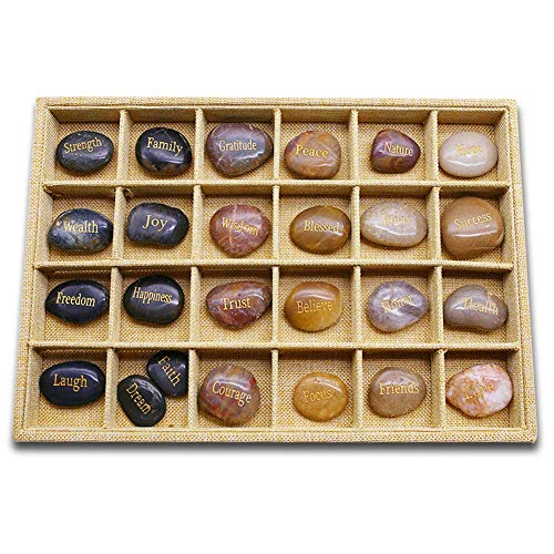 Engraved Inspirational Stones, 25 Different Words Encouragement Stones Amulets Gift Stones