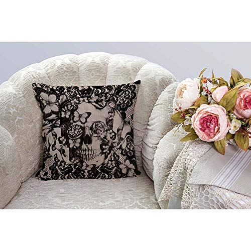 HGOD DESIGNS Cotton Linen Sofa Chair Square Throw Pillow Case Decorative Cushion Cover Pillowcase Victorian Gothic Lace Skull Pillow Cover Double Side 18X18 Inches