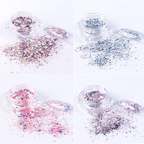 8 Box Set Holographic Nail Glitter Mermaid Powder Flakes Shiny Charms Hexagon Nail Art Pigment Dust Decoration Manicure