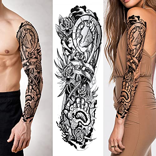 2 Sheets Full Arm Temporary Tattoos -Waterproof Fake Tattoos With Realistic Biochemical Arm Pattern Old School Body Art For Men Women Cute Leg Sleeve Tattoos Stickers For Adults Kids That Look Real