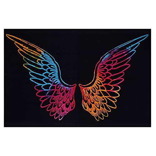 Marubhumi Psychedelic Tie Dye Mandala Angel Wings Hippie Boho Indian Tapestry Wall Hanging Throw Symbolizing Hope Faith Love (Black Multi, 30x40 Inches)