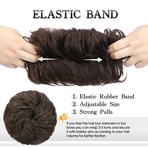 100% Human Hair Bun, Messy Bun Hair Piece Human Hair Messy Curly Hair Bun Hair Pieces for Women Hair Buns Hair Piece Dark Brown