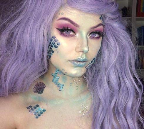 Halloween Realistic Temporary Costume Make Up Face Metallic Tattoo Kit Men or Women - (Mermaid) - 2 Kits