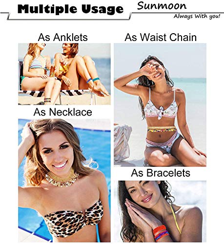 Waist Beads Colorful Summer Body Chains Belly Beads Bikini Jewelry Chains Set of 32