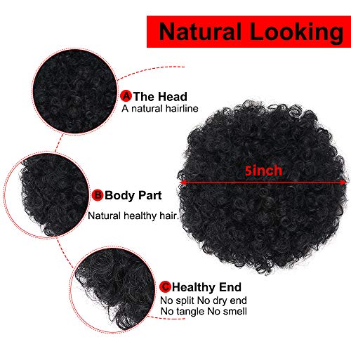 Set of 2 Afro Puff Drawstring Ponytail Hair Extension Synthetic Fluffy Kinky Curly Hair Puff Bun Updo Hair Pieces Afro Donut Chignon Hairpieces Extensions(1B#)