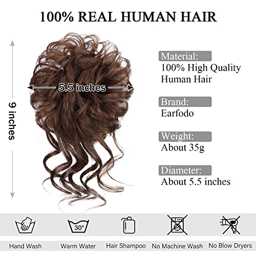 100% Human Messy Hair Bun Scrunchies Ponytail Extension Human Hair Tousled Updo Chignon Hair Piece (Light Brown)
