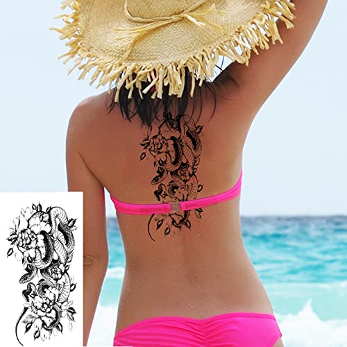 72 Sheets Temporary Tattoos for Women, Including 12 Sheets Large Sexy Flowers Fake Tattoos That Look Real and Last Long, Waterproof Rose Moon Butterfly Tiger Snake Tattoos and Temporary Flowers Tattoos for Women and Girls