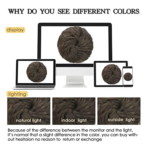 100% Human Hair Bun, Messy Bun Hair Piece Human Hair Messy Curly Hair Bun Hair Pieces for Women Hair Buns Hair Piece Dark Brown