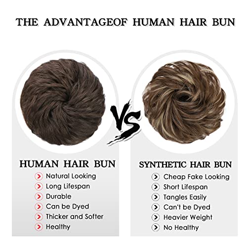 100% Human Hair Bun, Messy Bun Hair Piece Human Hair Messy Curly Hair Bun Hair Pieces for Women Hair Buns Hair Piece Dark Brown
