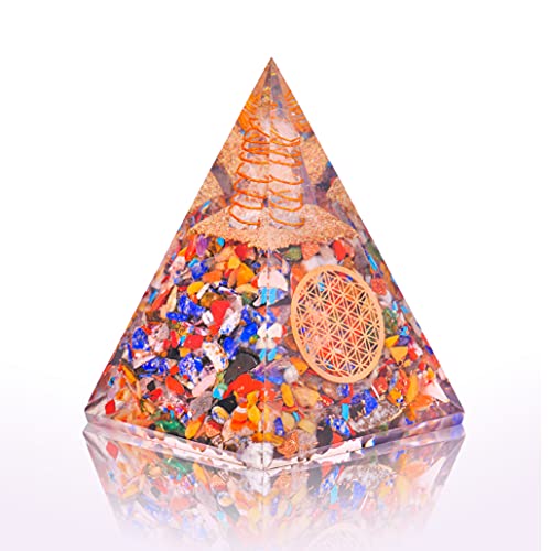 SUBSH Mix Chakra Orgone Pyramid Stone Crystal Healing Chakra Energy Multi Stone Pyramid Healing Home Decor Large Meditation Crystals Orgonite Stone Gift