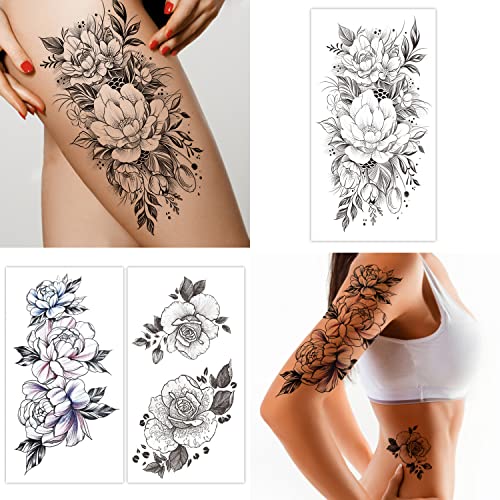Semi Permanent Half Sleeve Tattoos Body Leg Makeup Waterproof, Flower Tatuajes Temporales-12 Sheets
