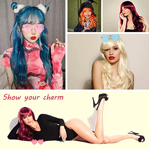 6 Pack Wavy Party Wigs Curly Color Wigs Halloween Bachelorette Party Includes 6 Pack Neon Party Glasses Blue, White, Green, Red, Purple, Pink