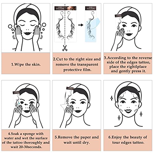 Temporary Baby Hair Tattoo Stickers, 6 Styles Waterproof Tattos Edge Tattoo with Bangs Edges Curly Hair Salon DIY Hairstyling Hair Stickers Template Makeup Tool for Women Girls