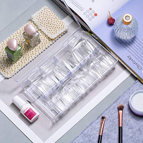 Clear Coffin False Nail Tips - Tiphulan Nail Tips and Glue with Box, 500pcs Full Cover Fake Nails, Clear Acrylic Nail Tips, Ballerina Shape False Nails with Glue for Nail Salon & Home, 10 Sizes