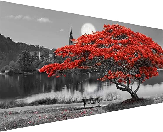5D Lake Diamond Painting , Diamond Painting Moon Kits for Adults,DIY Full Drill Crystal Rhinestone Arts and Crafts, Gem Art Paints with Diamond Home Wall Decor 27.5 X 15.7inch