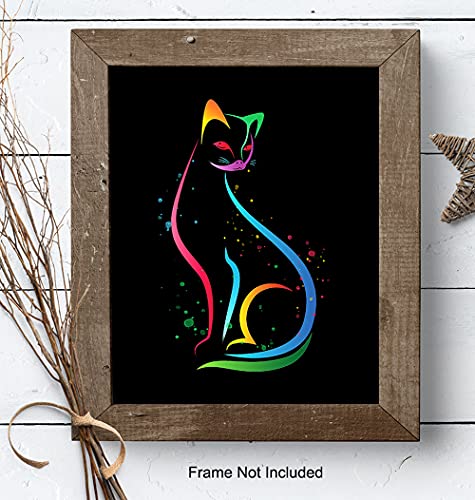 Mid Century Modern Cat Decor - Abstract Minimalist Wall Art - Line Art - Cute Cat Lover Gifts for Women - Aesthetic Room Decor Poster - Minimalistic Minimal Wall Art - Kitty Cat Decorations - Black