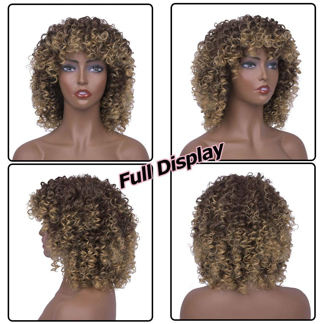Professionally Design Human Hair Look and Feel Synthetic Short Curly Kinky Afro Wigs with Bangs