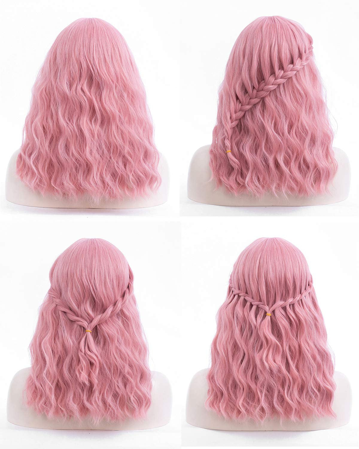 Rose Pink Shoulder Length 14" Full Synthetic Top Quality Heat Resistant Fiber Human Hair Feel Wig