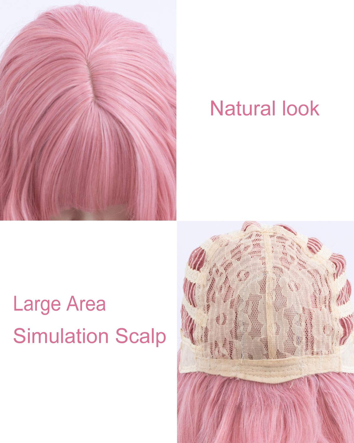 Rose Pink Shoulder Length 14" Full Synthetic Top Quality Heat Resistant Fiber Human Hair Feel Wig