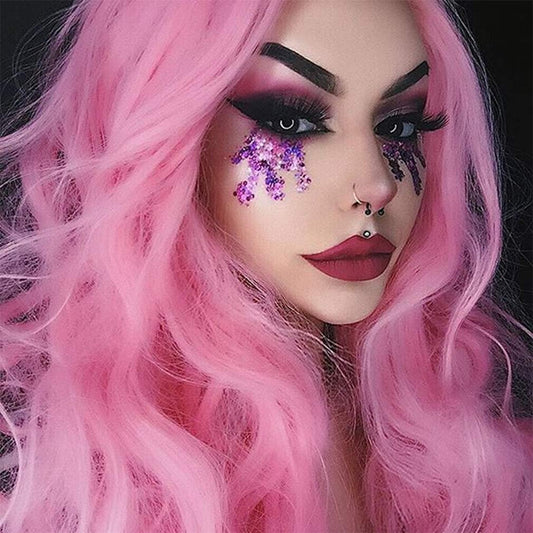 Cotton Candy Pink Synthetic Daily Wear 24" Wig Hair Heat Friendly Fiber Color Bright Pink