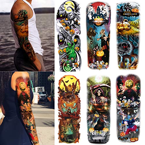 Nightmare Before Christmas Large Full Arm Tattoos Sleeve, 6-Sheet Fake Temporary Sleeve Tattoos for Cosplay