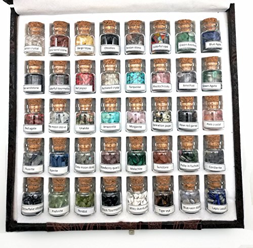 Shangbo 40Mini Gemstone Bottles Tumbled Stones Healing Crystal Reiki Crystal Wishing Bottle Gift.