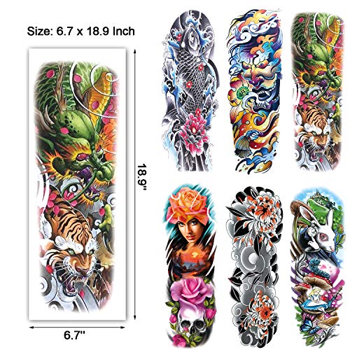 Extra Large Sleeve Temporary Tattoos, Full Arm Tattoo Sleeves, Fake Sleeve Tattoo, 6 Sheet