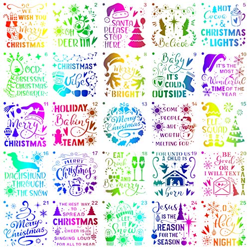 Christmas Decoration Stencils 25 Painting Templates for Scrapbooking Cookie Tile Furniture Wall Floor Craft Drawing Tracing Teacher Supplies