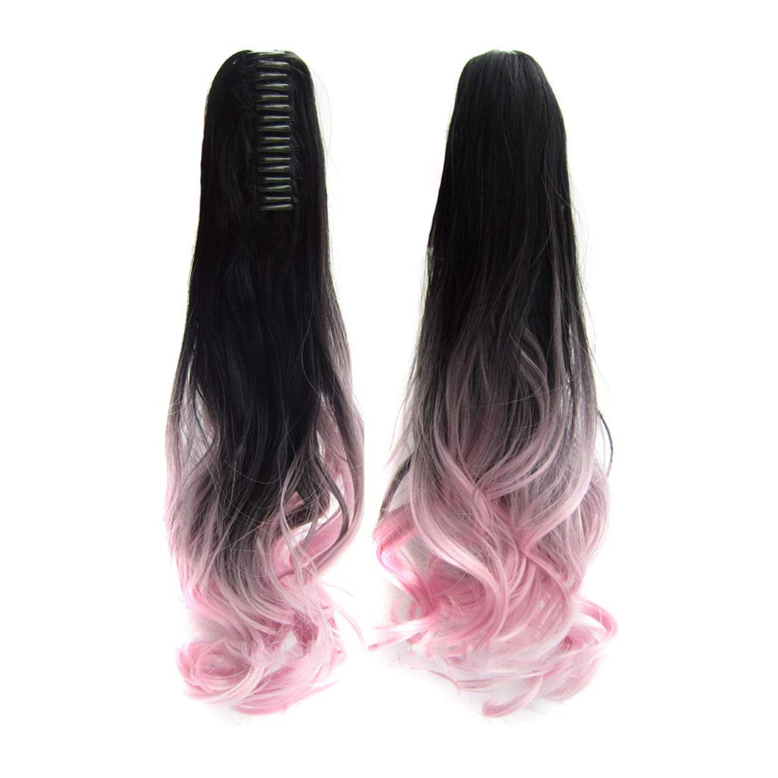 Two Tone Long Wave Curly Woman Claw Clip Ponytail Clip on/in Hair Extensions 21inch 55cm 100g