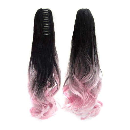 Two Tone Long Wave Curly Woman Claw Clip Ponytail Clip on/in Hair Extensions 21inch 55cm 100g