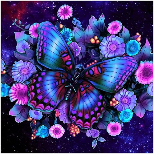 DIY Diamond Painting Neon Blue Purple Black Gold Butterfly 5D Cross Stitch Full Round Diamond Embroidery Kits Home Decor 13.8 x 13.8 Inch