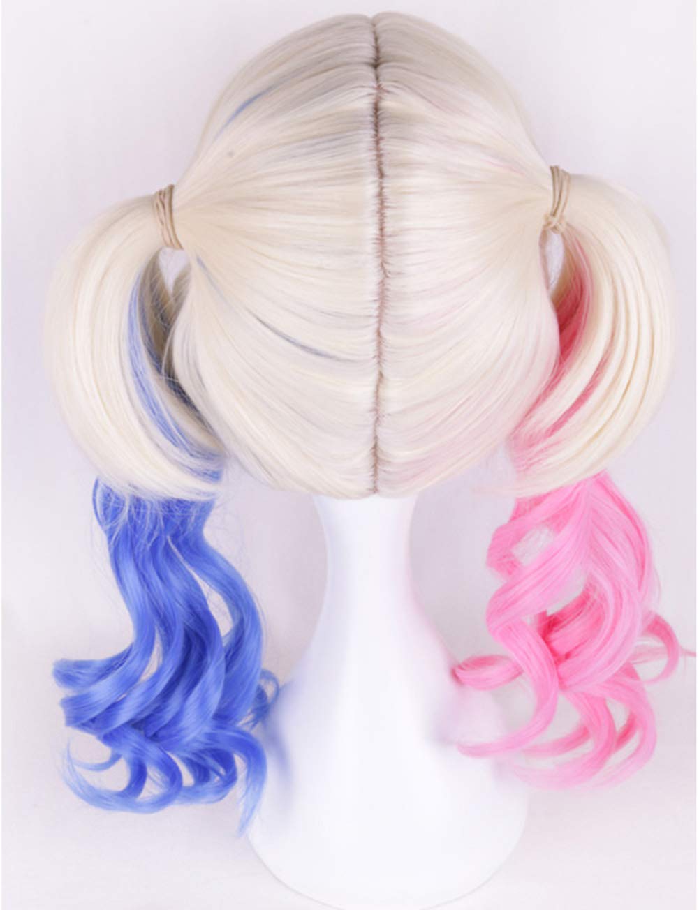 Harley Quinn Suicide Squad Daddy's Little Monster Synthetic Wavy Blonde Pink Blue Wig 22" Non Lace Front Human Hair Feel Drag Queen