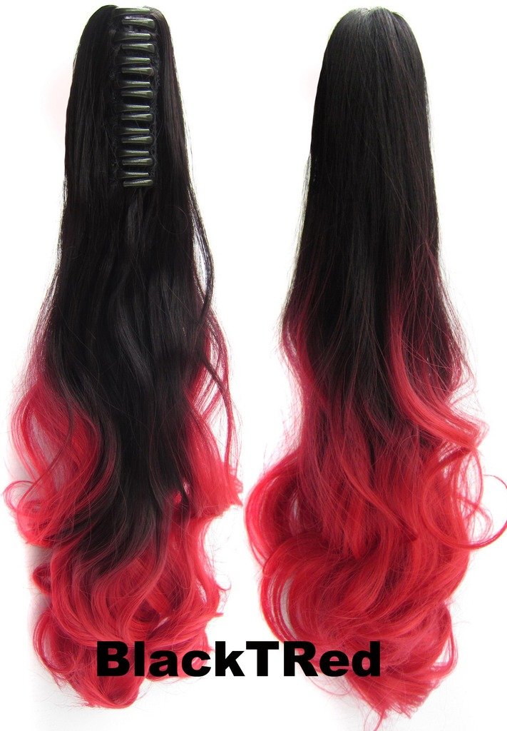 Two Tone Long Wave Curly Woman Claw Clip Ponytail Clip on/in Hair Extensions 21inch 55cm 100g