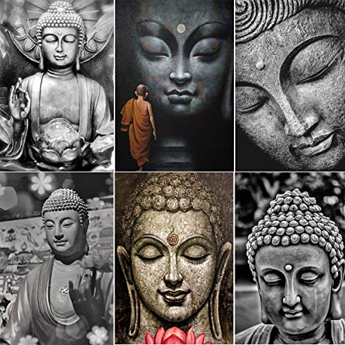 6 Pieces 5D Diamond Painting Kit for Adults Buddha Statue,Full Drill Painting by Number Kits Set for Home Office Wall Decor(12x16 inch,Buddha Statue)