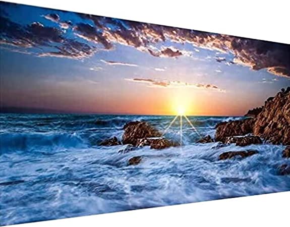 5D Lake Diamond Painting , Diamond Painting Moon Kits for Adults,DIY Full Drill Crystal Rhinestone Arts and Crafts, Gem Art Paints with Diamond Home Wall Decor 27.5 X 15.7inch