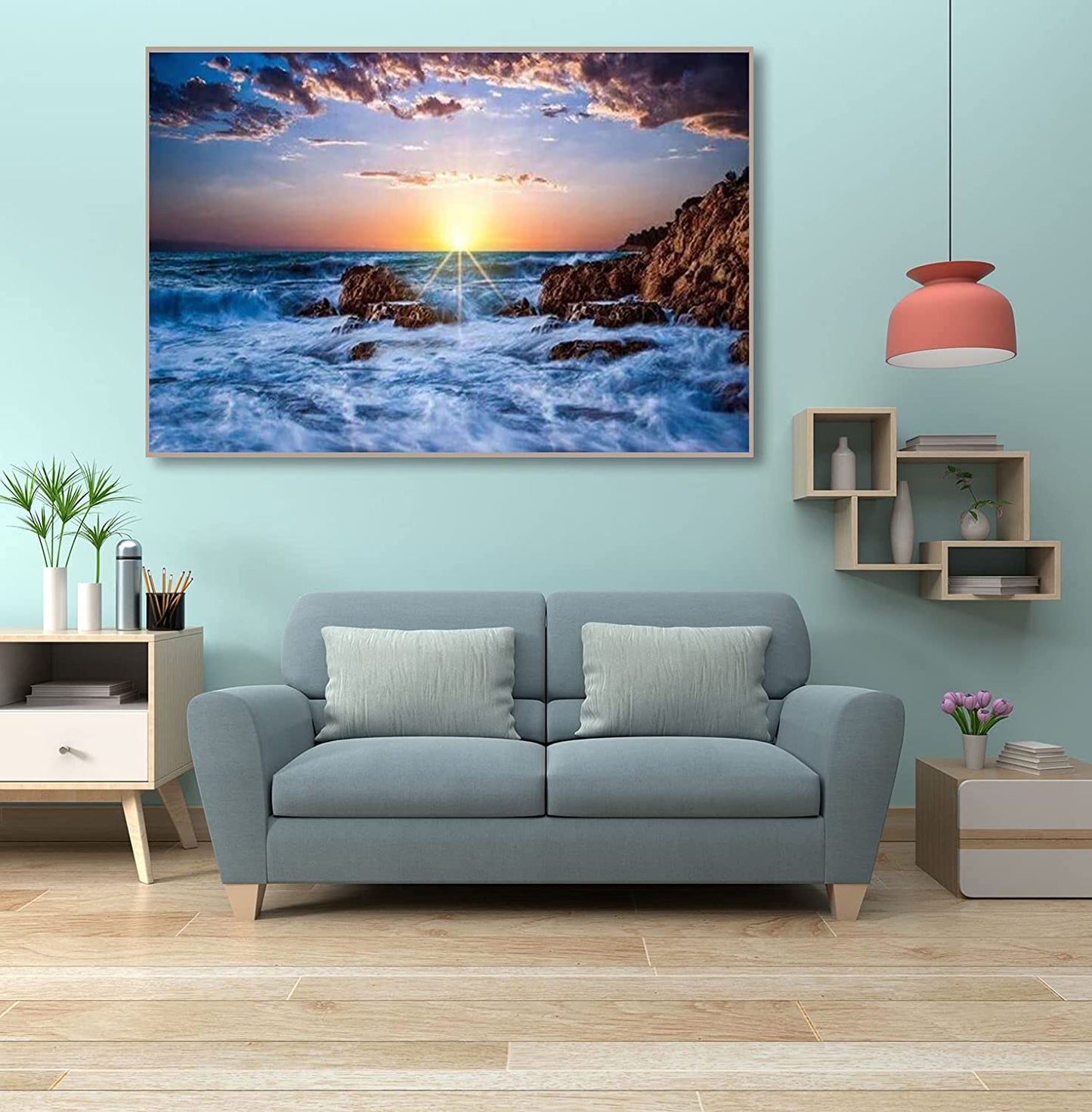 5D Lake Diamond Painting , Diamond Painting Moon Kits for Adults,DIY Full Drill Crystal Rhinestone Arts and Crafts, Gem Art Paints with Diamond Home Wall Decor 27.5 X 15.7inch