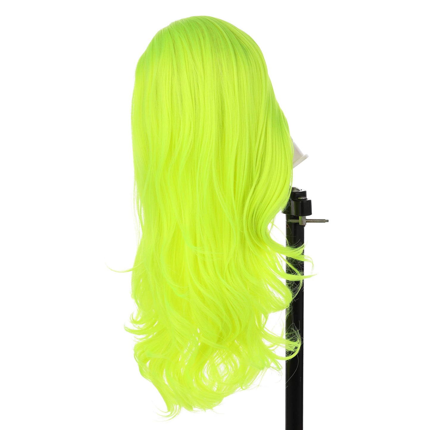 Fluorescent Green Synthetic Wigs for Women Soft Green Long Body Wave Hair Wig with Baby Hair Glueless Heat Resistant Fiber Hair for Cosplay Party Use 24 inches