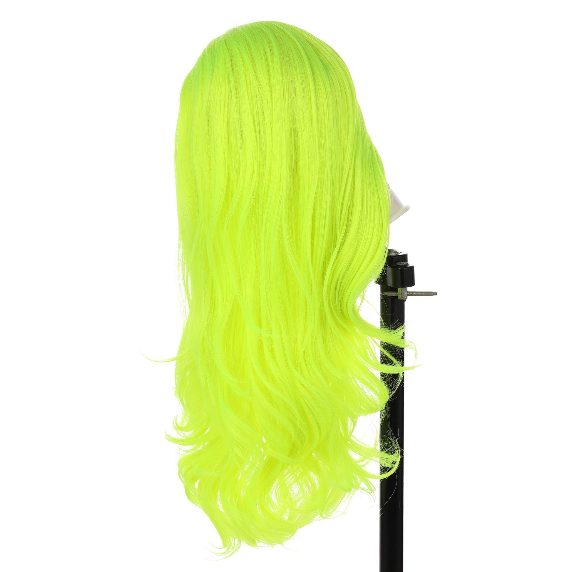 Fluorescent Green Synthetic Wigs for Women Soft Green Long Body Wave Hair Wig with Baby Hair Glueless Heat Resistant Fiber Hair for Cosplay Party Use 24 inches
