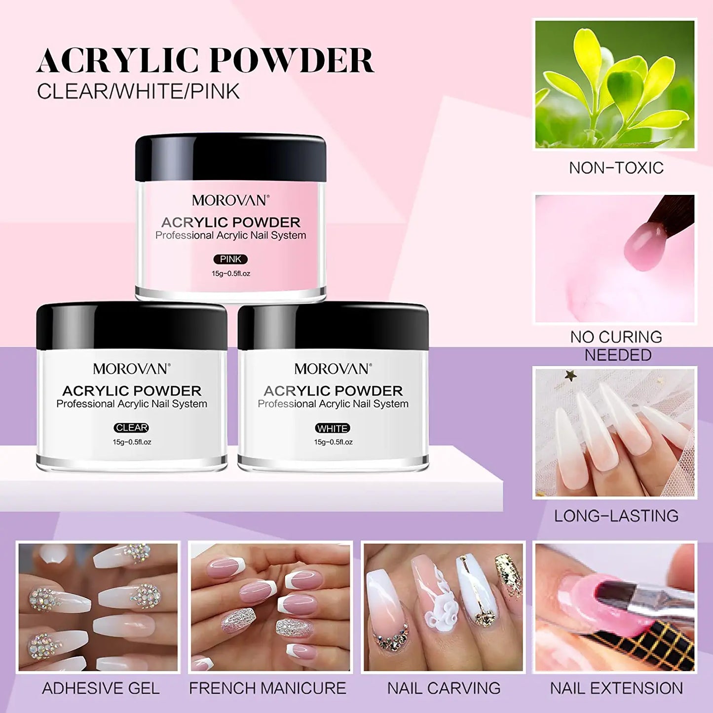 Acrylic Nail Kit - Glitter Acrylic Powder Set with Everything Professional Acrylic Nail Powder Set for Nails Supplies Acrylic Brushes Nail Tips Nail Art Decoration Tools DIY Nail Extension Kit for Starter